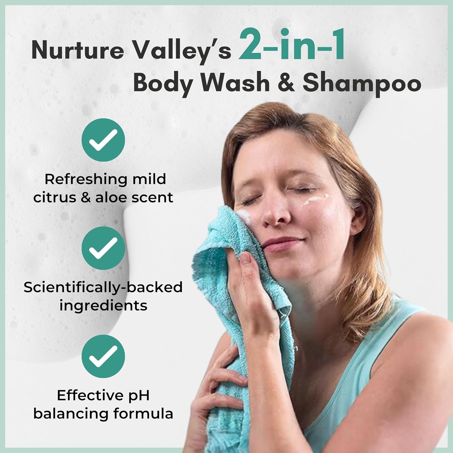 Nurture Rinse Free Body Wash & Shampoo With Aloe | Hospital Grade Hair & Body Waterless Cleansing Foam For Women, Camping, Elderly & Hospital Patients | Shower Bath & Hand Soap For Sensitive Skin