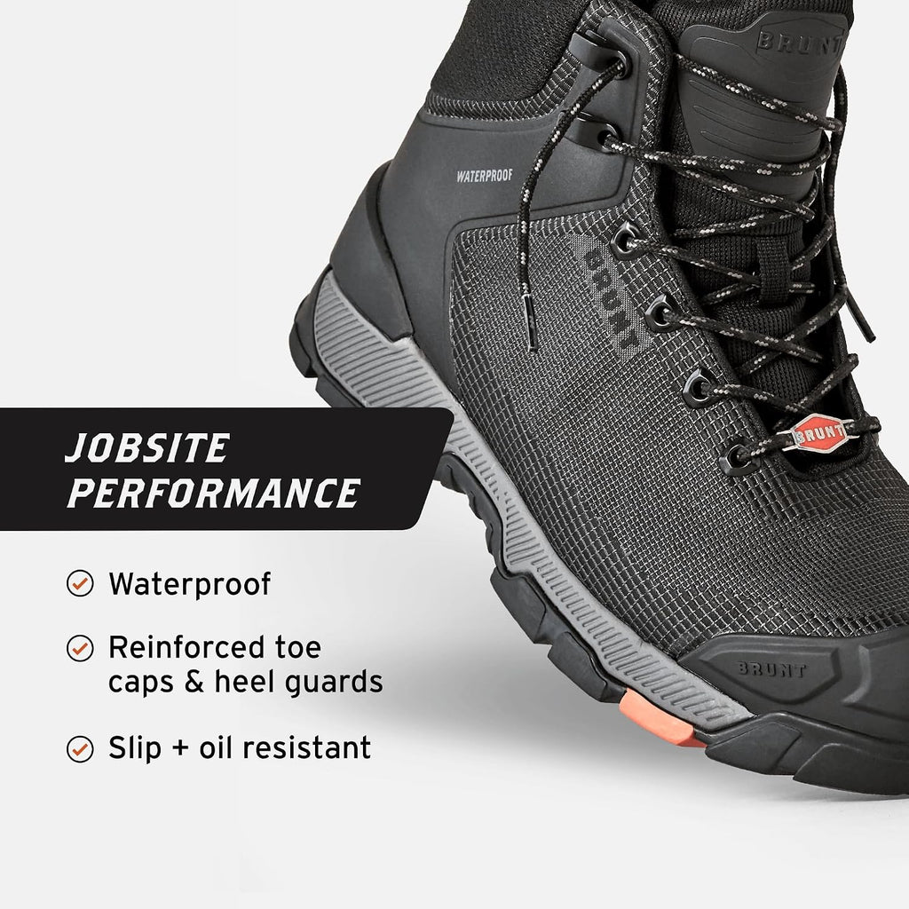 Brunt Ryng (Comp Toe) -Men'S Lightweight Waterproof Composite Toe Work Boot - Eh Rated - Slip + Oil Resistant - Heat-Resistant Sole - Breathable, Flexible Fit - Adjustable