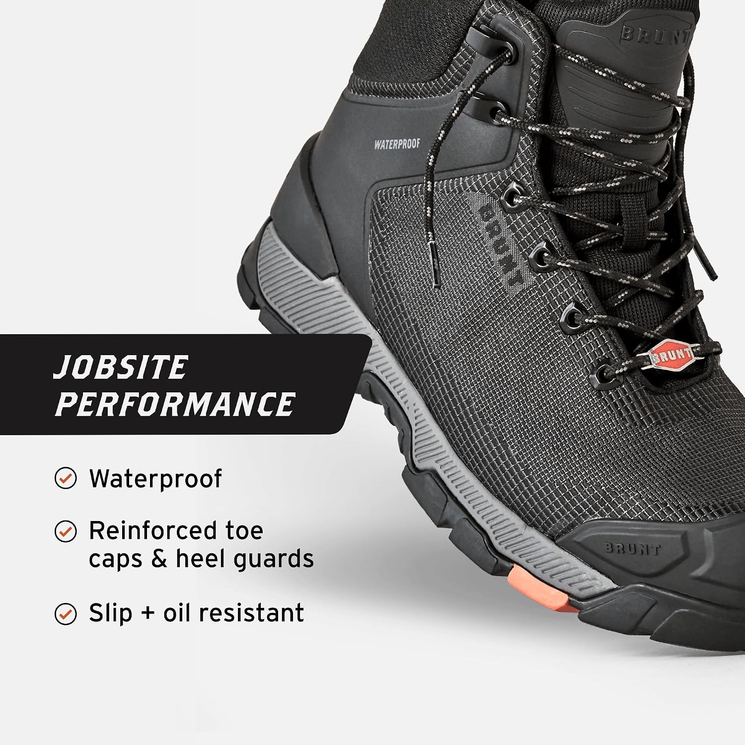 Brunt Ryng (Comp Toe) -Men'S Lightweight Waterproof Composite Toe Work Boot - Eh Rated - Slip + Oil Resistant - Heat-Resistant Sole - Breathable, Flexible Fit - Adjustable