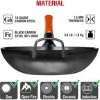 YOSUKATA 13.5" Carbon Steel Wok Pan – Pre-Seasoned Flat Bottom Pow Wok for Stir Fry, BBQ, Grill & Camping – Traditional Japanese Chinese Cookware – Compatible with Induction, Electric, Gas, Open Fire