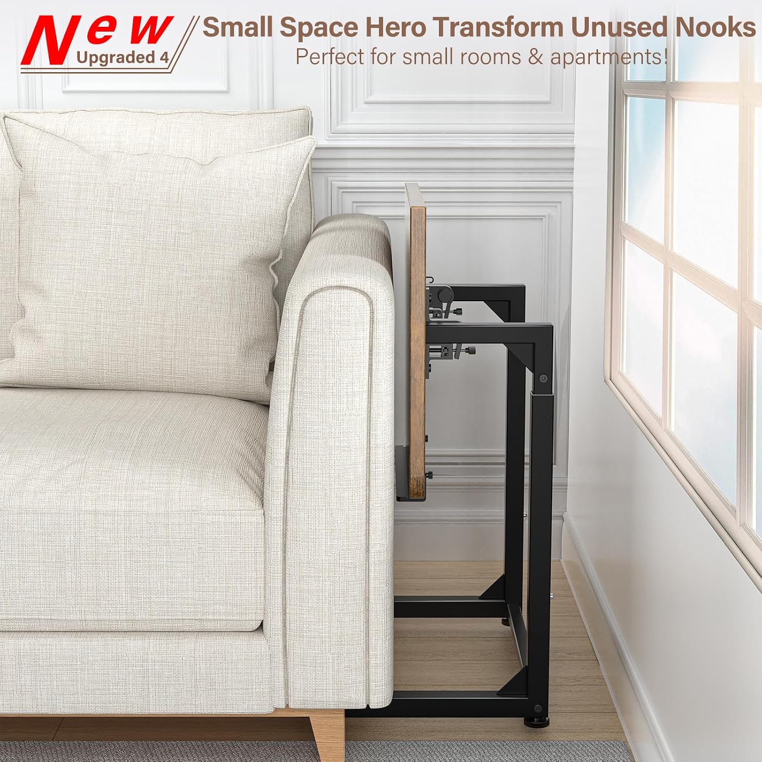 Tv Tray Table Set Of 2, 8-Level Adjustable Height Couch Side Table，90° Tilt Angle Adjustments C-Shaped End Table, With Phone & Tablet Slot Sofa Computer Desk For Couch, Sofa, Bed, Chair, Living Room