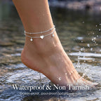 Gold/Sterling Silver Anklet Bracelets for Women Waterproof, Non Tarnish 925 Sterling Sliver Plated Heart Evileye Butterfly Charm, Dainty Summer Beach Anklets for Women, Beach Vacation Bikini Outfits for Her Mom