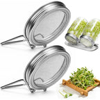 Palksky Sprouting Lids For Wide Mouth Mason Jars, 2Pack Reusable Stainless Steel Screen Bean Sprouts Growing Lid For Organic Alfalfa Broccoli Seeds Mung Bean Plant Germination Kits