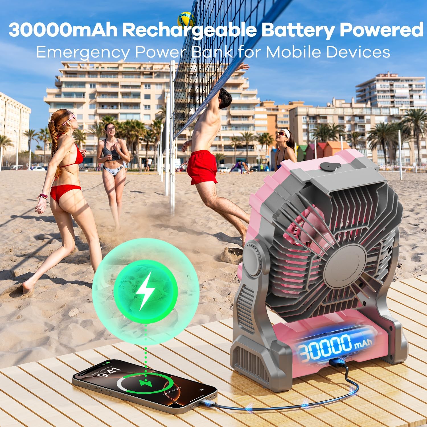 Misting Fan Portable With Rgb Lantern, 30000 Mah Rechargeable Camping Mist Fan With Emergency Battery Power Bank Hurricane Supplies, Perfect Cooling Mister For Outdoor Travel