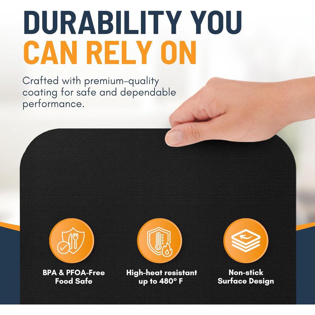 Toaster Oven Liners for Bottom of Oven (4 Pack) Reusable Non-Stick Heat Resistant Toaster Liners, Compatible with Breville, Cuisinart, Black & Decker, Dash, and More - Air Fryer Liners 12"x12" (Black)