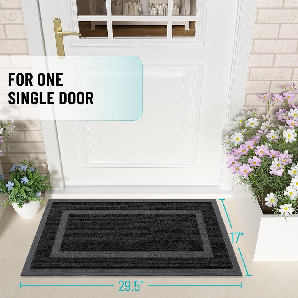 Olanly Front Door Mat Indoor Outdoor Entrance, Waterproof All-Season, All-Weather Doormat, Sturdy Natural Rubber, Fade Resistant, Low Profile, Easy Clean Patio Porch Entryway Mat, 29.5X17, Black