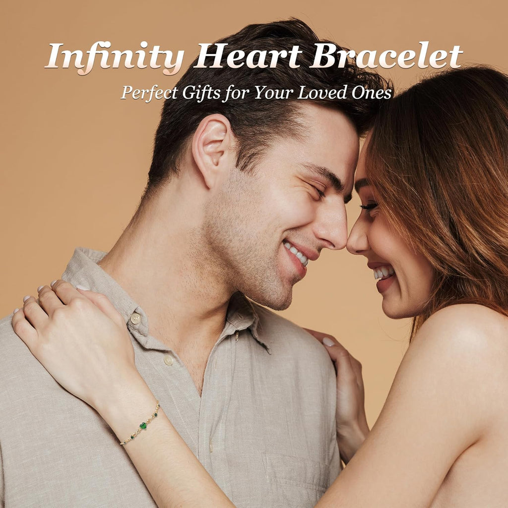 G&GEMSJEW Infinity Heart Birthstone Bracelets for Women, 925 Sterling Silver Women Charm Link Bracelet Adjustable, Birthday Anniversary Christmas Jewelry Gifts for Women Wife Mom Girlfriend Her