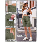 Bermuda Cargo Shorts for Women Casual Long Knee Length High Waisted Stretch Wide Leg Relaxed Fit