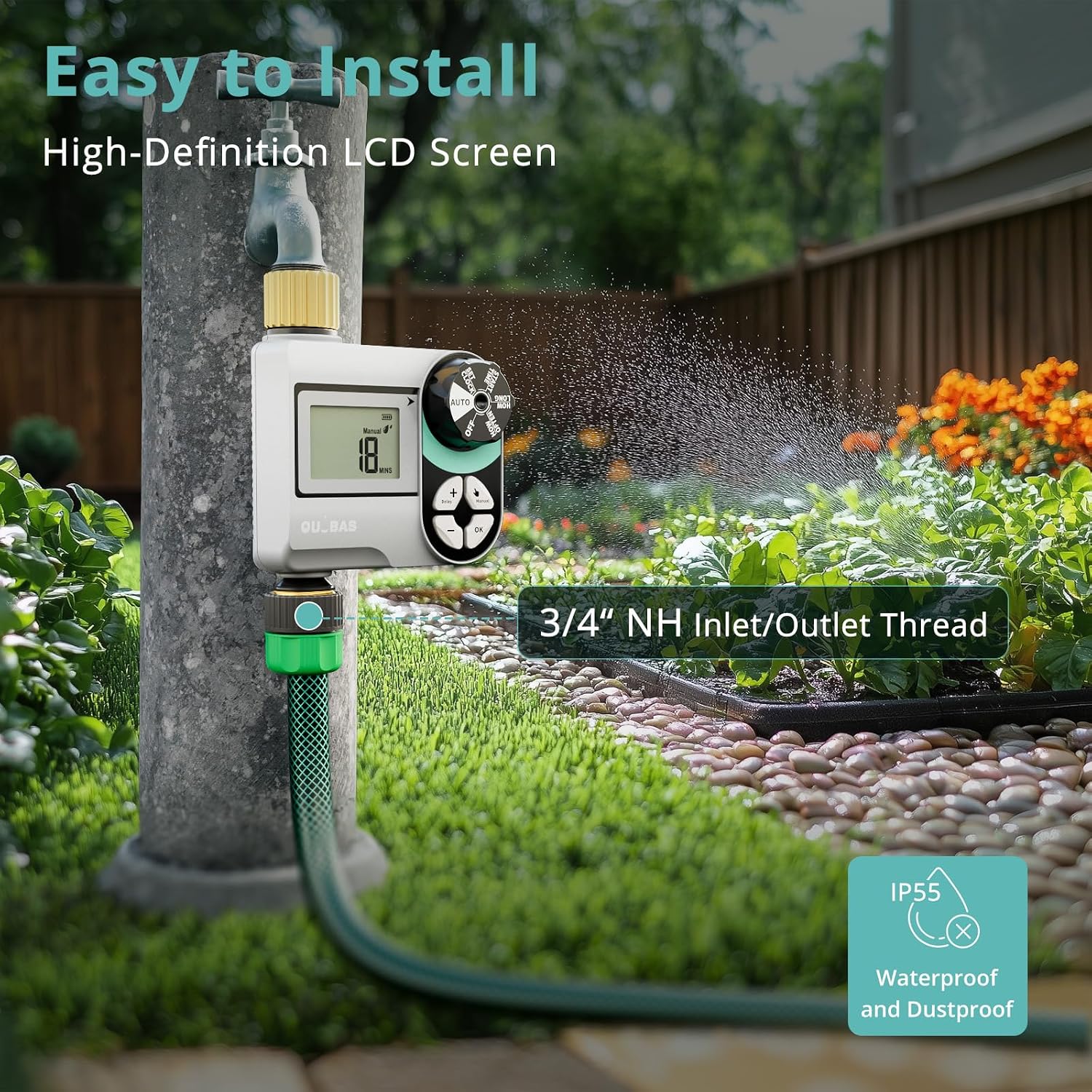 Brass Sprinkler Timer, Programmable Water Hose Timer For Garden Hose Faucet With Waterproof Hd Screen, Rain Delay/Manual/Automatic Irrigation Watering System For Garden, Lawn, Yard