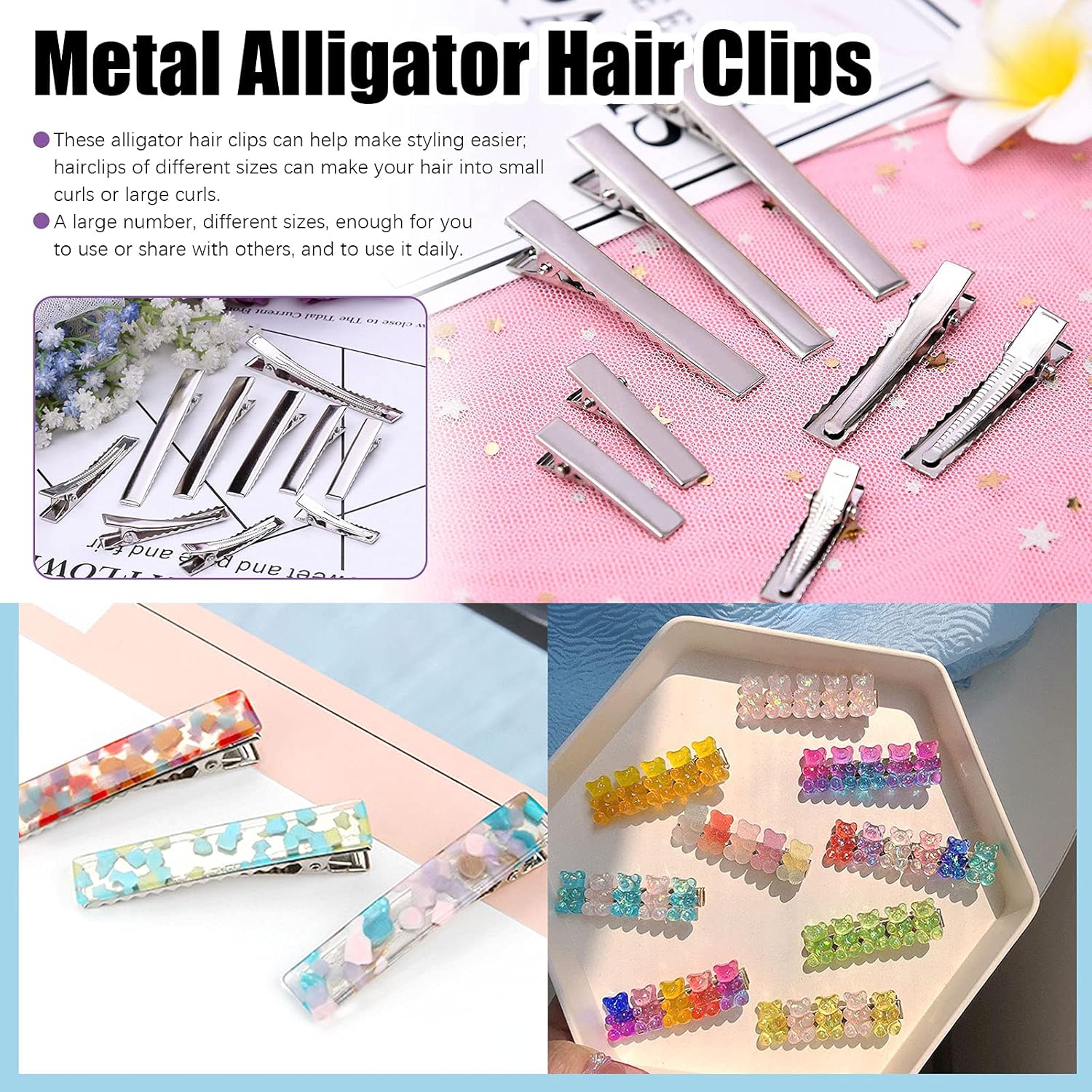 Swpeet 200Pcs 1.26inch - 3.2cm Alligator Hair Clips Kit, Perfect for Metal Duck Bill Hair Clips Flat Top Single Prong Hairpins for Hair Styling DIY Accessories (1.26 Inch)