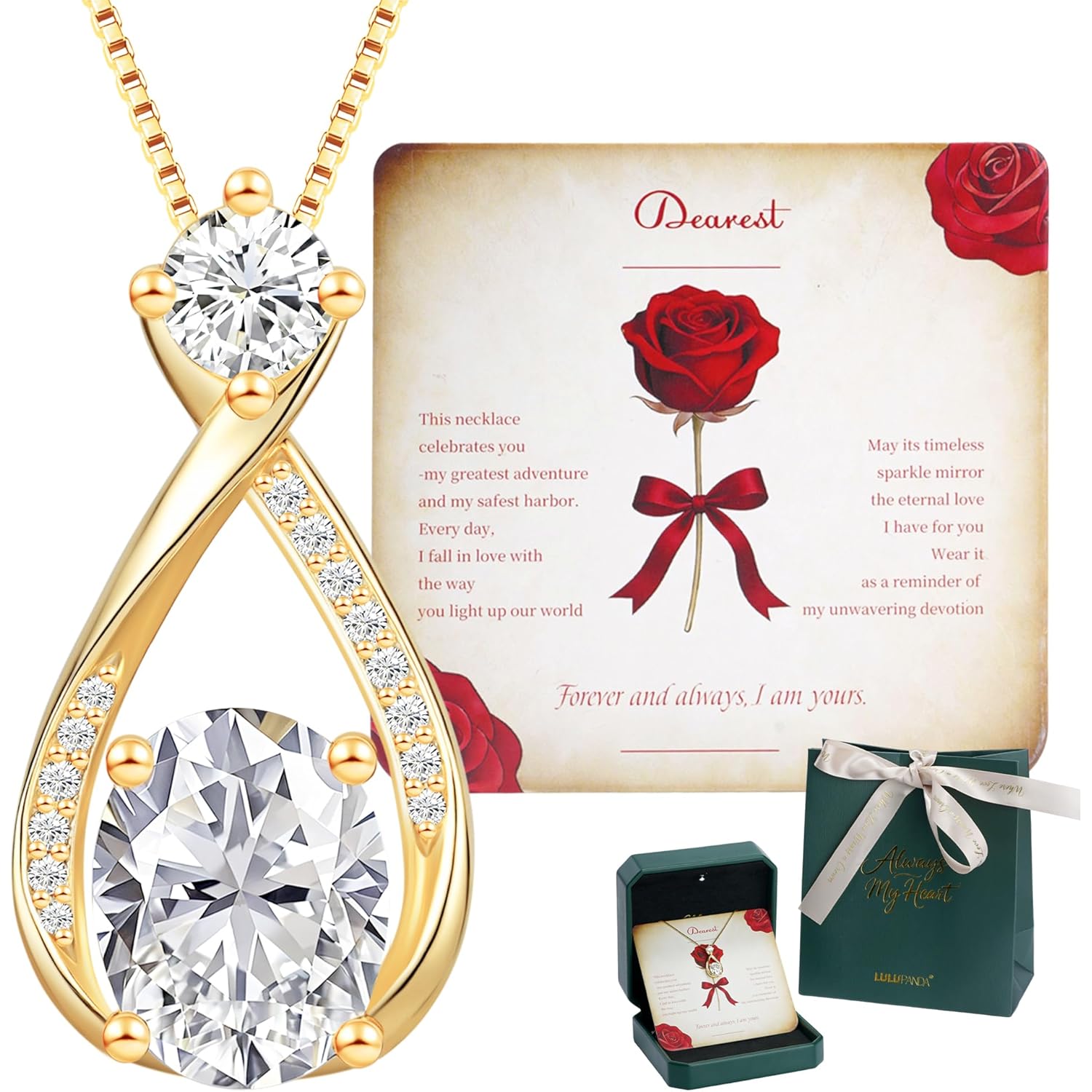 Necklace Gift for Anniversary Birthday: 2ct Oval Infinity Pendant 14k Gold necklace for women - Anniversary Birthday Valentine Love for Wife, Girlfriend – Hypoallergenic Daily Wear Jewelry with Gift Box