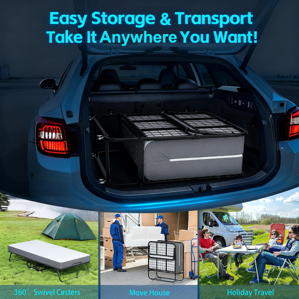 Pataku Folding Bed With Mattress, Twin Foldable Bed, Roll Away Beds For Adults, 75" X 31" Roll Away Portable Beds With 5" Mattress, Folded Frame For Small Apartment, Guest Room