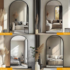 Dewfig Arched Full Length Mirror, 76"x34" Large Floor Mirror, Full Body Mirrors for Leaning or Hanging, Standing Mirrors for Bedroom, Living Room,Dressing Room, Aluminum Alloy Frame, Black