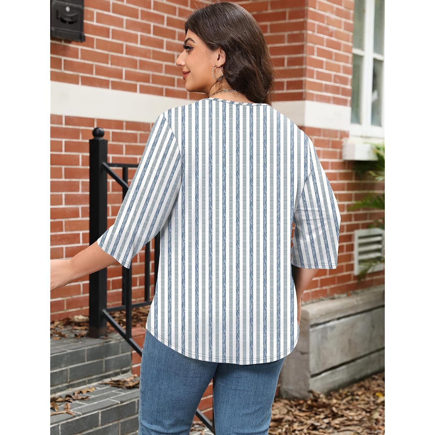 Lomon Womens Plus Size Tops 3/4 Length Sleeve T Shirts Asymmetrical Neck Blouses For Women Fashion 2026