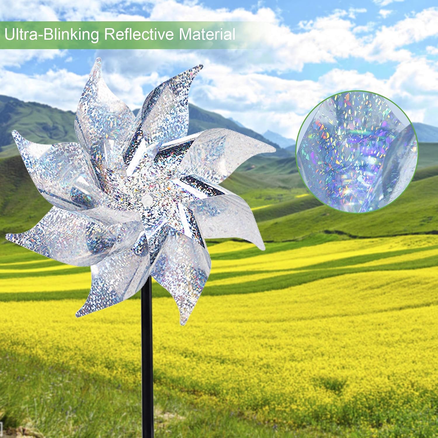 10 Pack Reflective Pinwheels With Stakes (Assembly Required), Extra Sparkly Pin Wheel For Garden Decor, Bird Repellent Devices Deterrent To Scare Birds Away From Yard Patio Farm