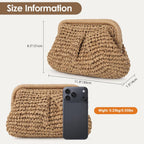 Clothirily Straw Clutch Purses for Women, Cloud Dumpling Woven Bag with Detachable Chain, Beach Crossbody Shoulder Handbag
