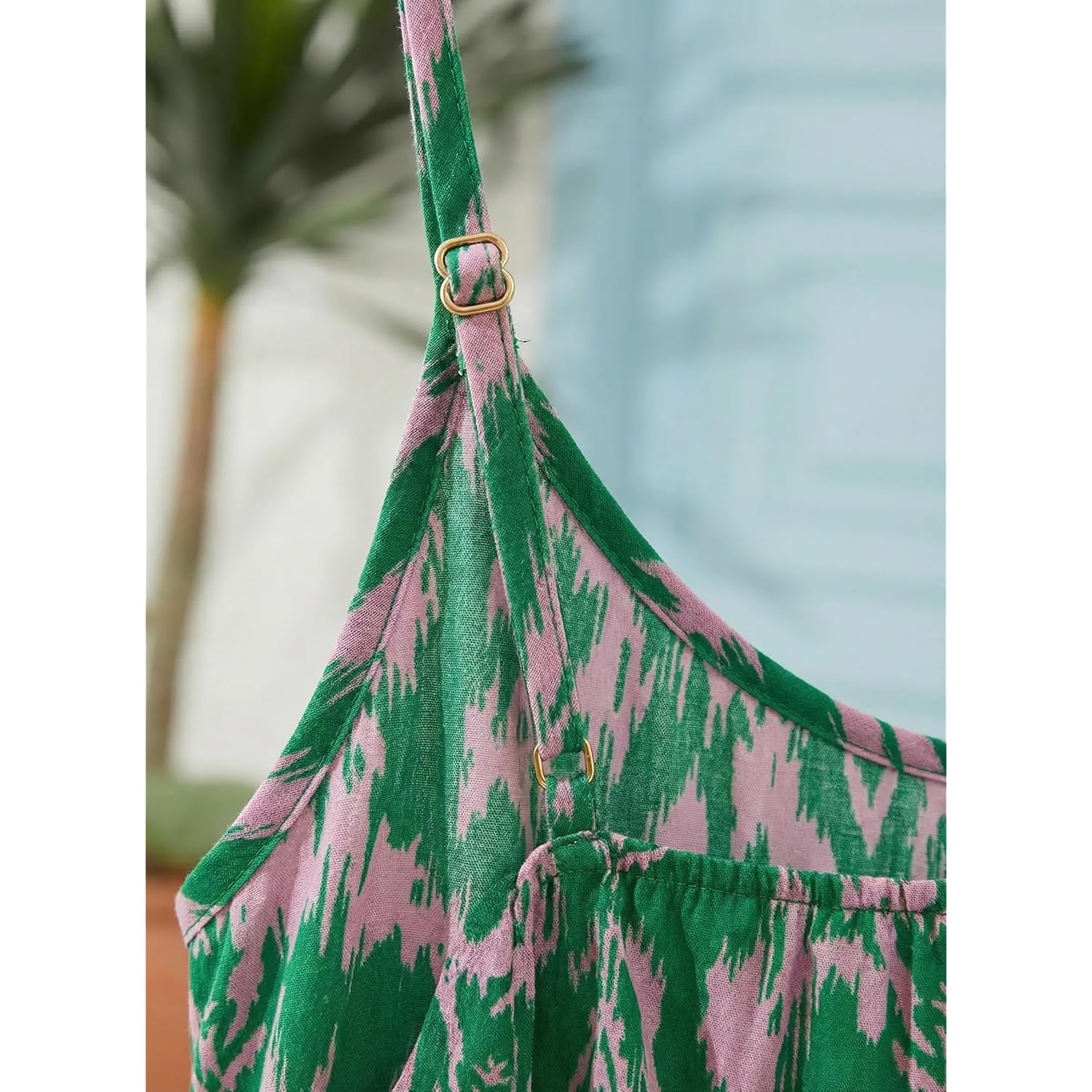 Dokotoo Summer Dresses For Women 2026 Spaghetti Strap Sexy Deep V Neck Smocked Ruffle Flowy Boho Dresses