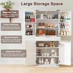72" Kitchen Pantry Storage Cabinet With Doors And Shelves, Wood Farmhouse Pantry Storage With Barn Doors For Kitchen, Dining Room, Living Room