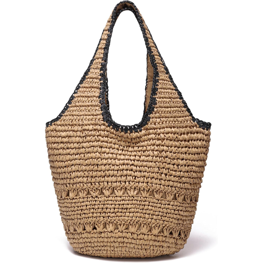 Jollque Straw Bag For Women, Raffia Tote Large Summer Beach Purse Woven Shoulder Bags Boho Vacation Handbag With Zipper