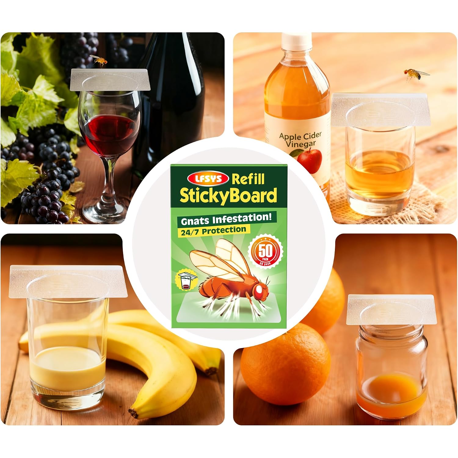 Lfsys Fruit Fly Traps For Indoors – 25 Pack Diy Cup Cover Adhesive Cards For Fruit Fly – Clear, Mess-Free, Indoor Use