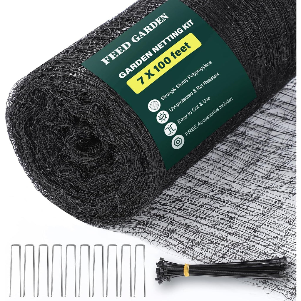 Deer Fence Netting Garden Netting Bird Netting - 7X100Ft Uv-Protected Garden Fence For Plant With 3/4" Fine Mesh - Includes 10 Stakes & 50 Zip Ties For Easy Installation