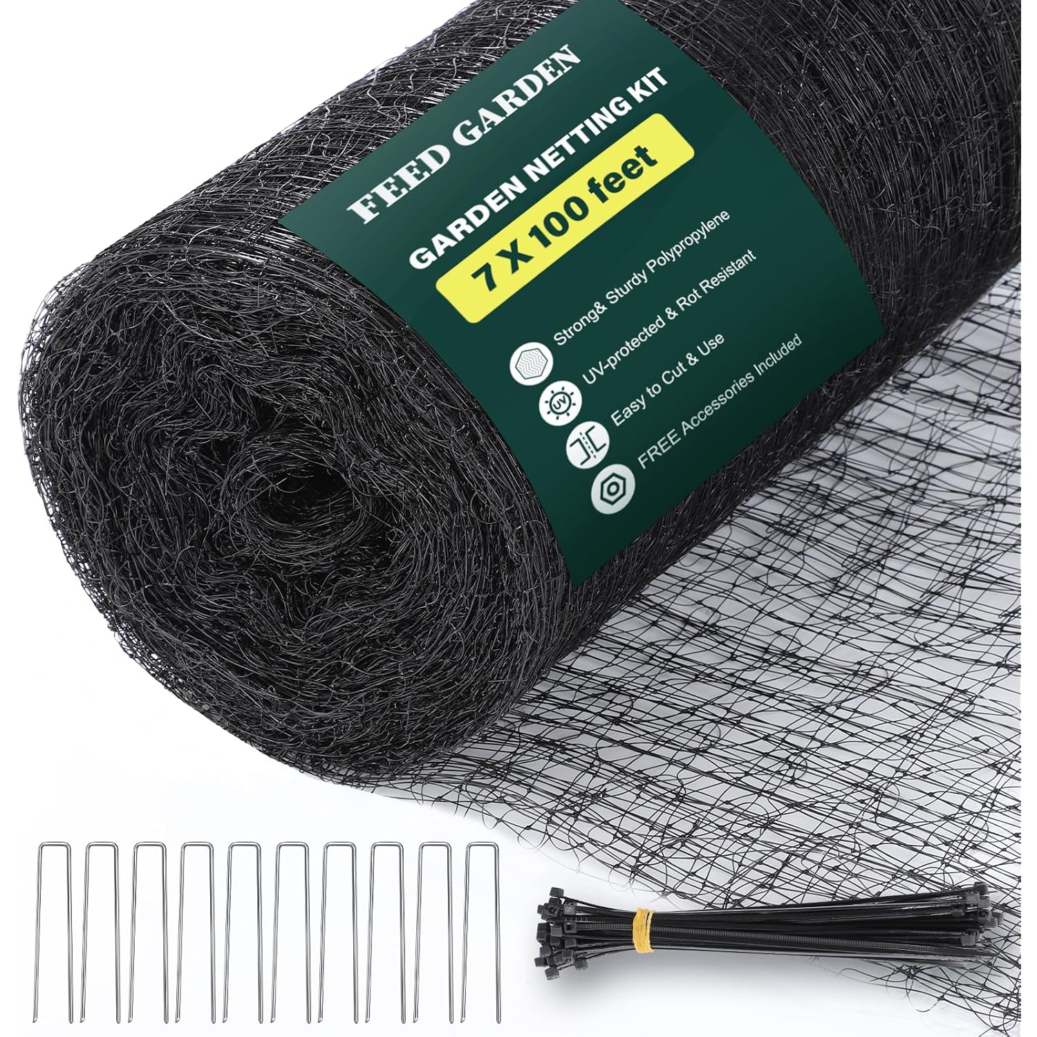 Deer Fence Netting Garden Netting Bird Netting - 7X100Ft Uv-Protected Garden Fence For Plant With 3/4" Fine Mesh - Includes 10 Stakes & 50 Zip Ties For Easy Installation