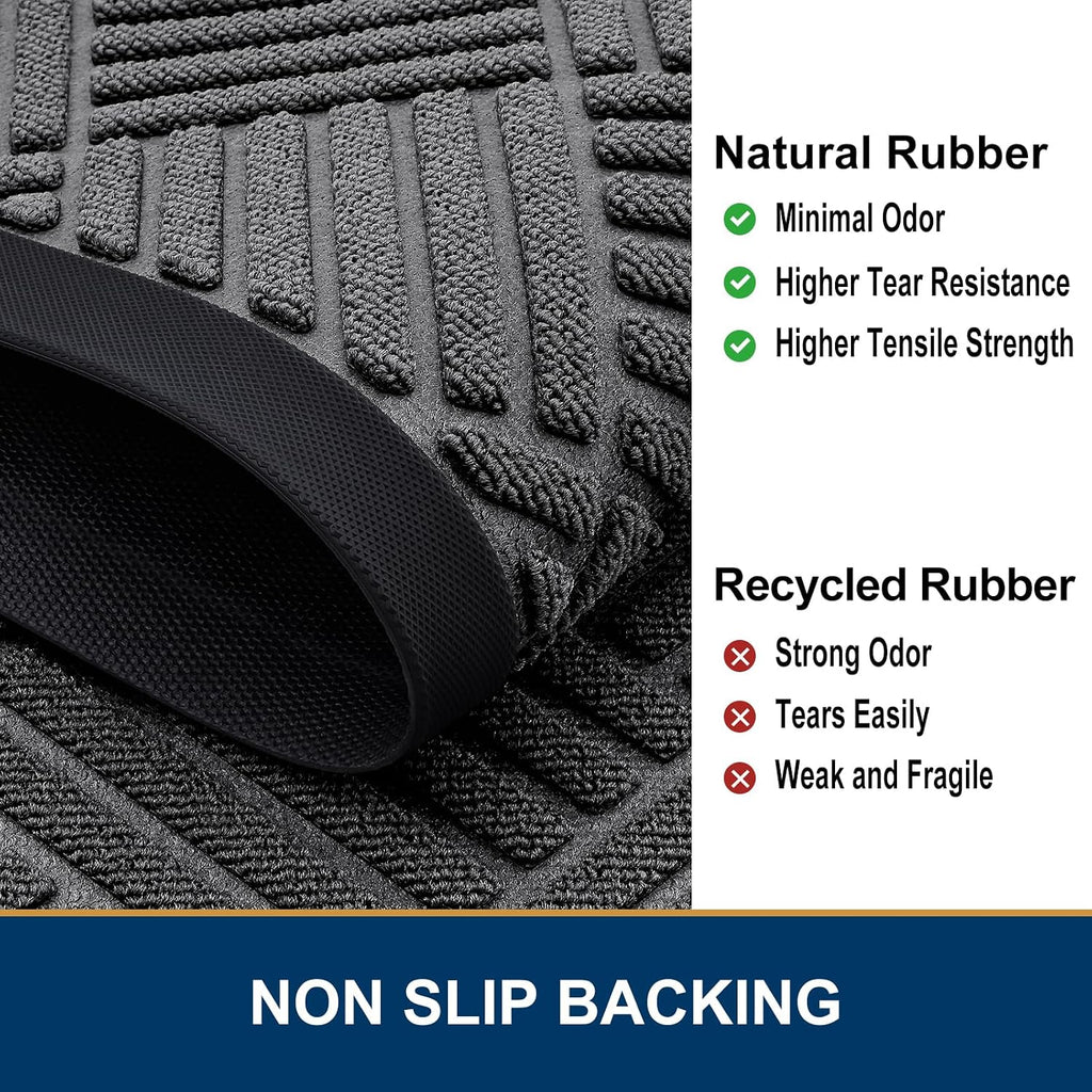 Smiry Front Door Mat Outside Entrance, Heavy Duty Outdoor Indoor Natural Rubber Doormat, Non Slip, Trap Dirt And Moisture, Easy Clean, Low Profile Patio Porch Entryway Mat, 29.5X17, Grey