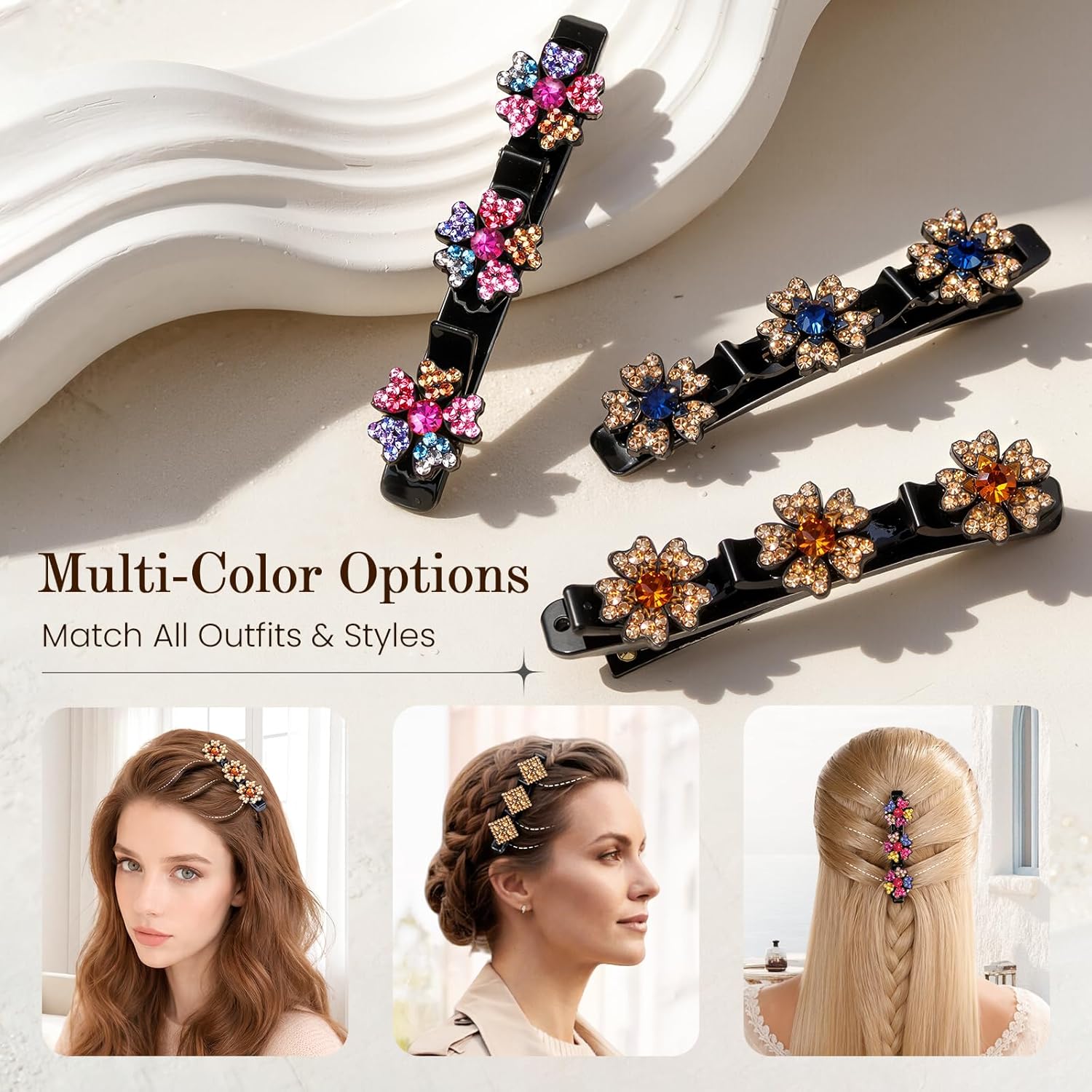Sparkling Crystal Stone Braided Hair Clips, 2026 New Rhinestone Hair Clips Hair Braid Clips, Girls/Women Hair Accessories for Styling Sectioning (22#)