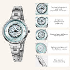 Black By Blue Brave Cherry Blossom Watch Women—Diamonds, Mother Of Pearl | Sakura Petal Hand, Silver Bracelet—Elegant Floral Watch For Women, Gift, Formal Occasions