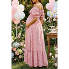 Maternity Dress Baby Shower - 2025 Photoshoot Pregnancy Summer Floral Maxi Off Shoulder Casual Dress