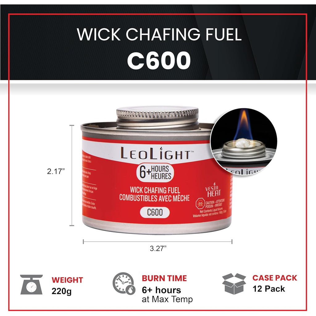 12 Pack Chafing Fuel 6 Hour Burn – Odorless, Smokeless & Spill-Proof Wick, 7.8oz Food Warmer Fuel for Chafing Dish Sets, Catering Events, Buffets, Parties & Weddings, LeoLight Cans