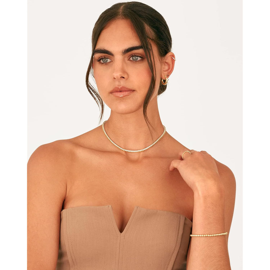 PAVOI 14K Gold Plated 3mm Simulated Diamond Tennis Necklace – Chunky Long Necklace for Women – Sizes 16" and 18"
