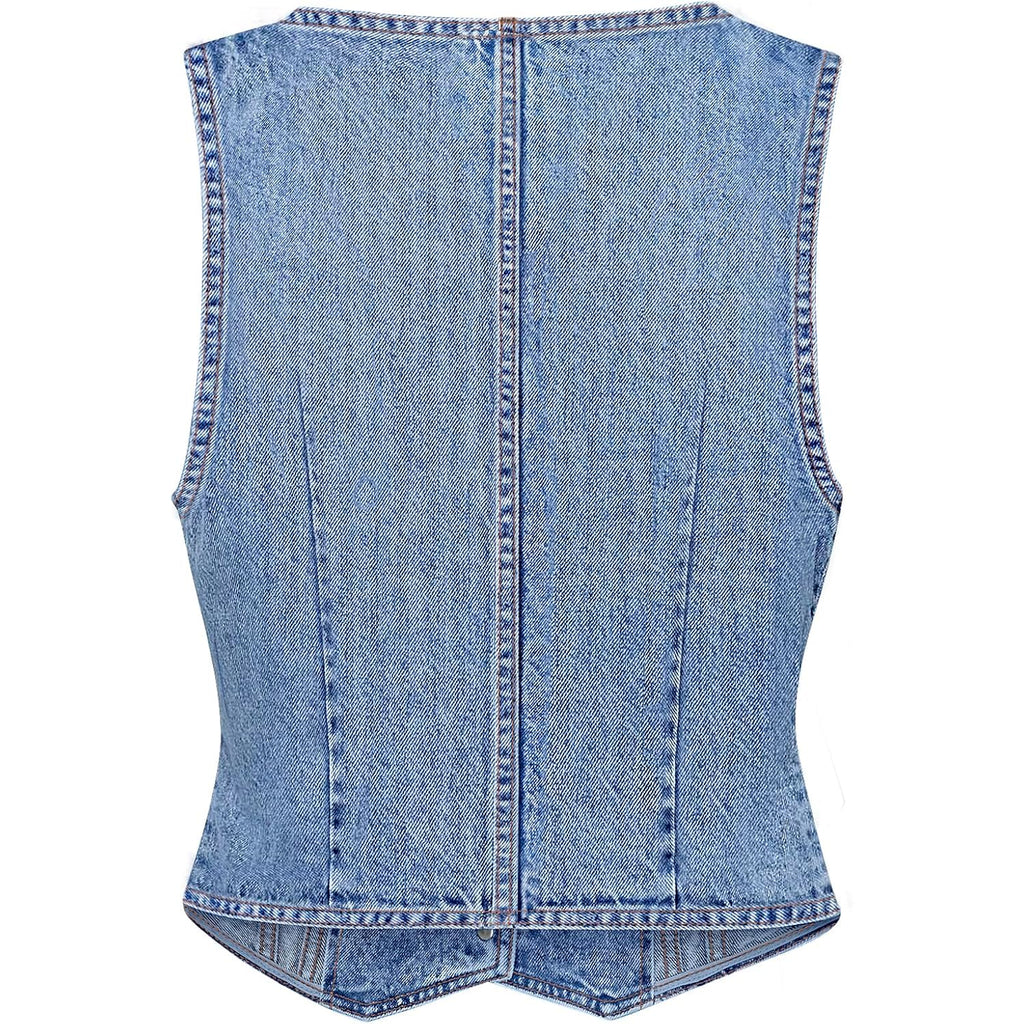 Lyhipss Denim Vest Women V Neck Jean Vest Tops For Women Sleeveless Button Down Summer Outfit Denim Tops
