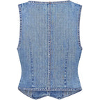Lyhipss Denim Vest Women V Neck Jean Vest Tops For Women Sleeveless Button Down Summer Outfit Denim Tops