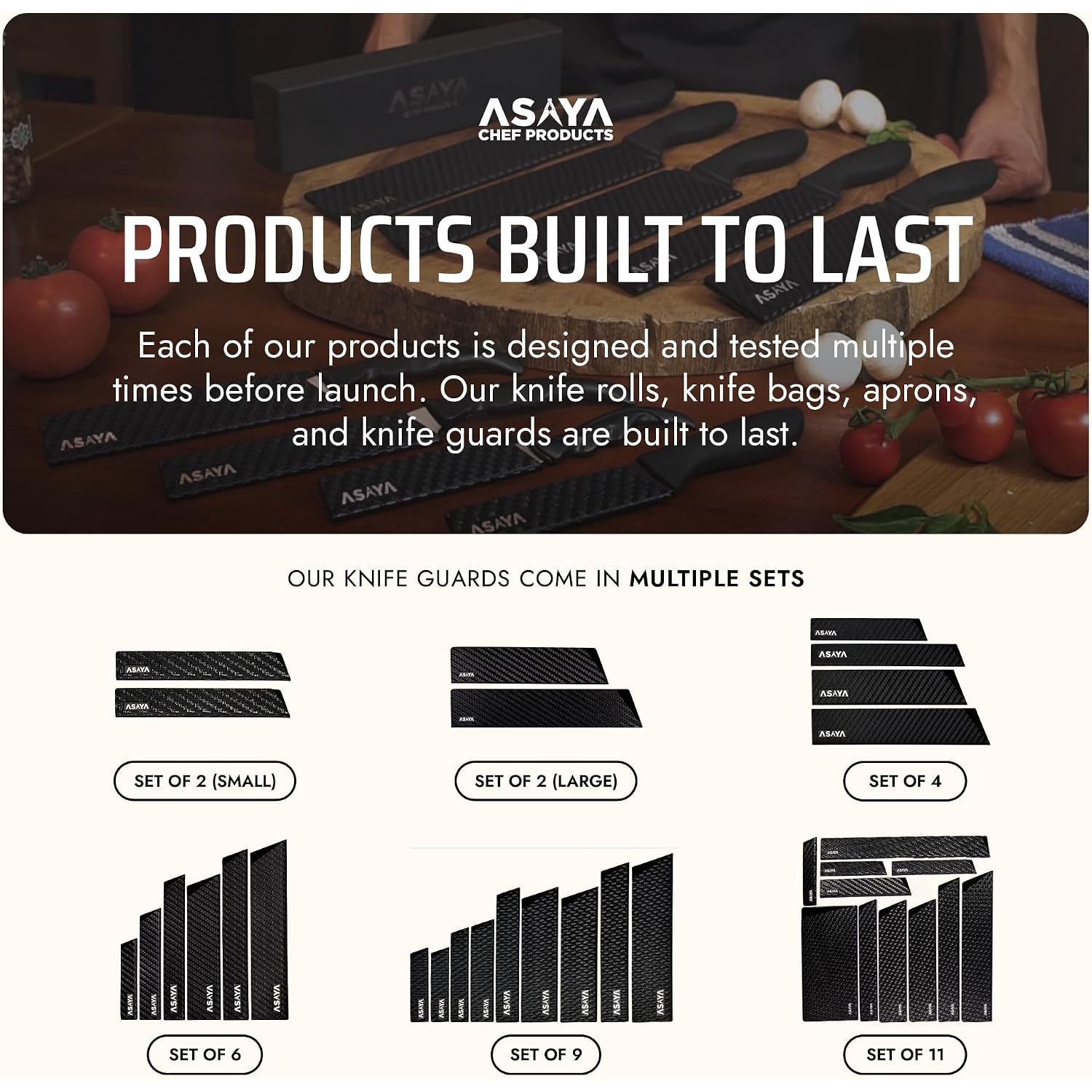 Asaya Professional Chef Knife Edge Guards – 6 Piece Knives Universal Covers - Extra Strength Abs Plastic And Food Safe Kitchen Knife Sheath Covers – Knives Not Included
