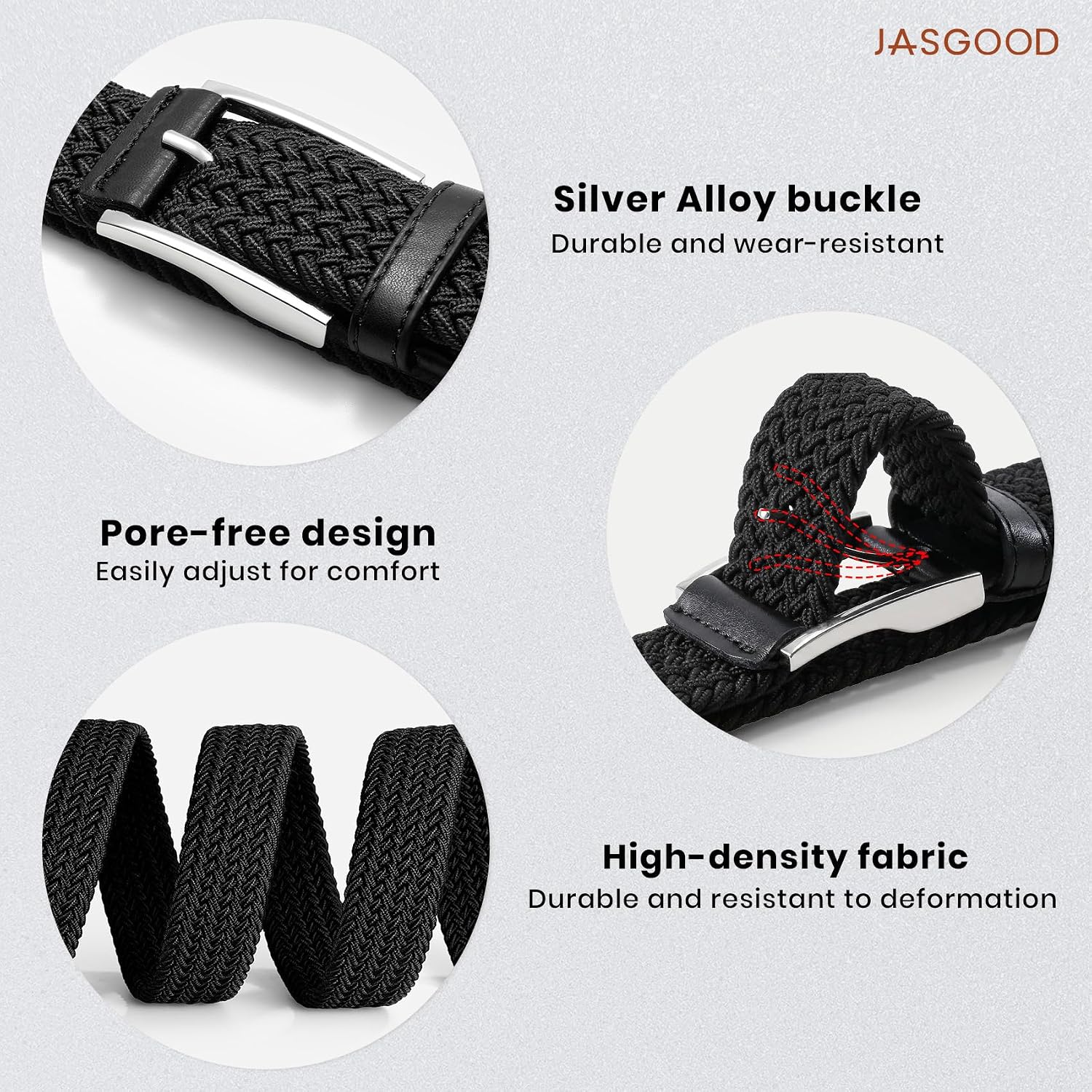 Jasgood Stretchy Golf Belts For Men, 3-Pack Elastic Braided Belt For Golf Pants Jeans, 1 3/8" Casual Woven Men’S Belt