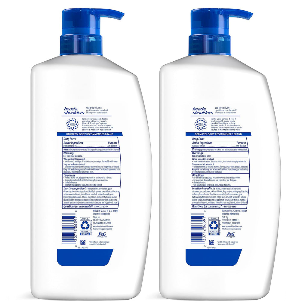 Head & Shoulders Anti-Dandruff Shampoo And Conditioner With 1% Pyrithione Zinc, Tea Tree Oil 2-In-1 Twin Pack, Tea Tree Shampoo With Cooling, Refreshed Scalp, 32.1 Fl Oz Each