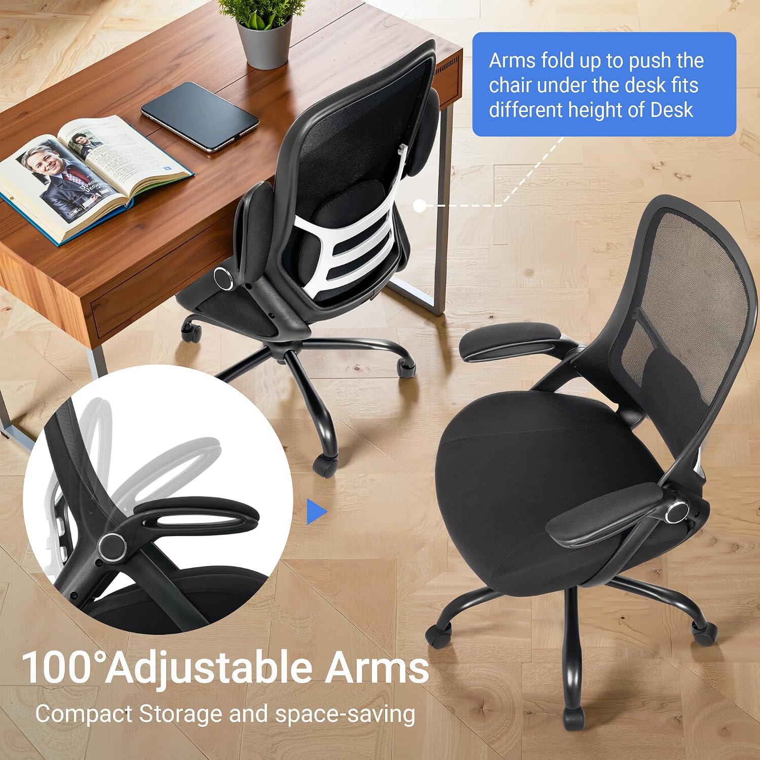 Big And Tall 400Lbs Heavy Duty Office Chair, 5" Thickened Seat Ergonomic Desk Chair With Adjustable Armrests, Home Office Computer Chairs For Long Hours Mesh Executive Chair(Black)