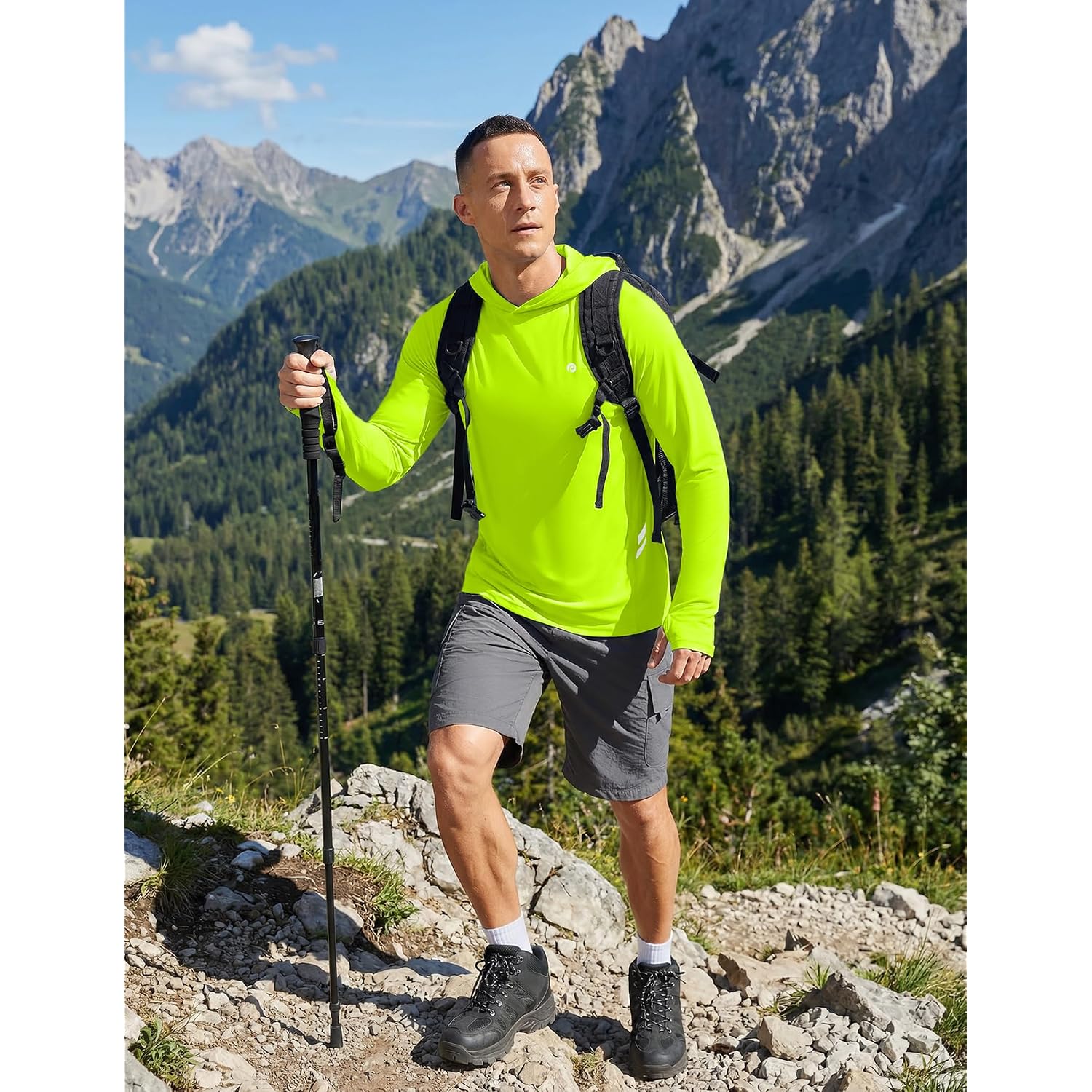 Pinspark Men'S Upf 50+ Sun Shirts Long Sleeve Fishing Hoodie, Uv Protection Rash Guard For Outdoor Hiking Running Swim Shirt