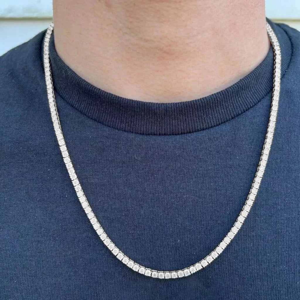 DEWBERRY 8 to 19 CTTW Round VS/FG IGI Certified Lab Grown Diamond Riviera Tennis Necklace Length 16",18", 20" & 22 inch 925 Silver 14K Gold Plated 4 Prong Set Uniform Straight Line Tennis Necklace