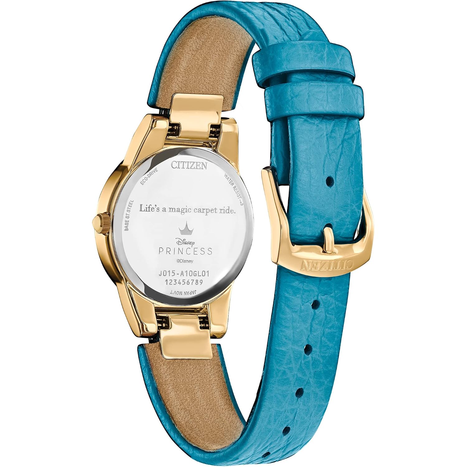 Citizen Eco-Drive Ladies' Disney Aladdin 30Th Anniversary, Princess Jasmine Teal Leather Strap Watch And Pin Gift Set, Mother-Of-Pearl Dial, Crystals, 30Mm (Model: Ga1072-07D)