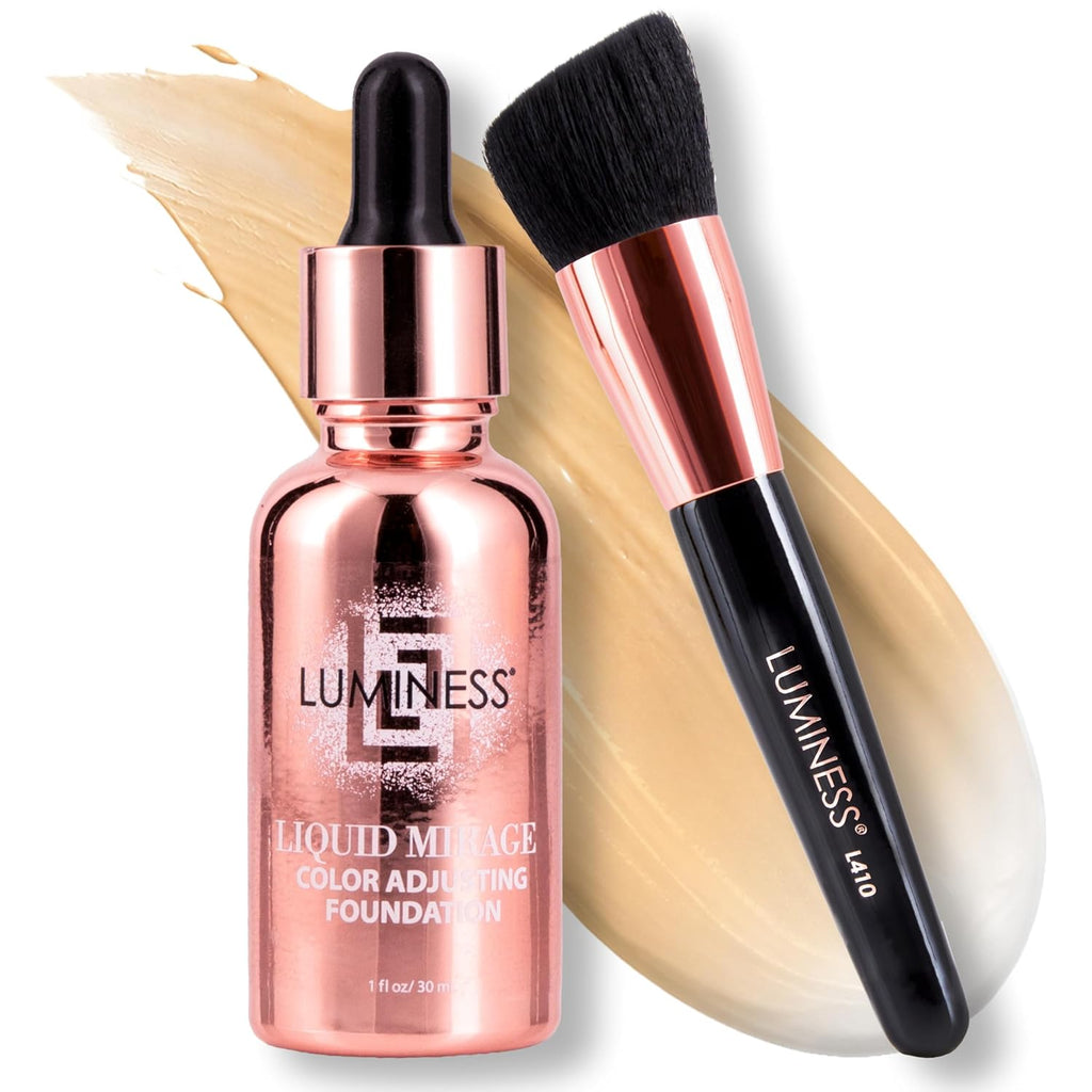 Luminess Liquid Mirage W/Spf 50 Color Adjusting Foundation Kit - Color Changing Foundation, Spf 50 Primer & Makeup Brush, Face Makeup For Mature Skin, 4In1 Liquid Foundation, Concealer & Moisturizer