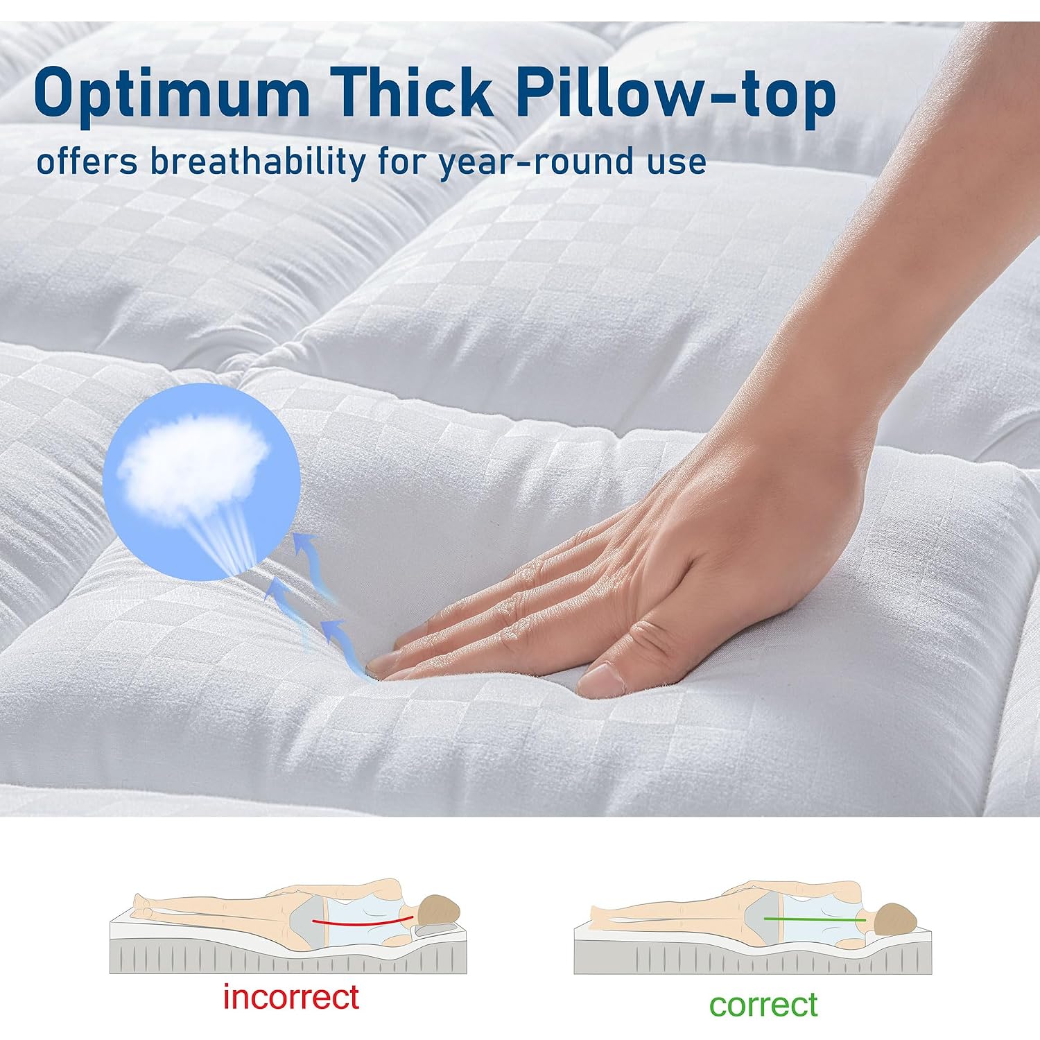 Bedluxury Queen Mattress Topper Extra Thick Pillowtop Mattress Pad Cover Cooling And Plush With 8-21 Inch Deep Pocket 3D Snow Down Alternative Fill