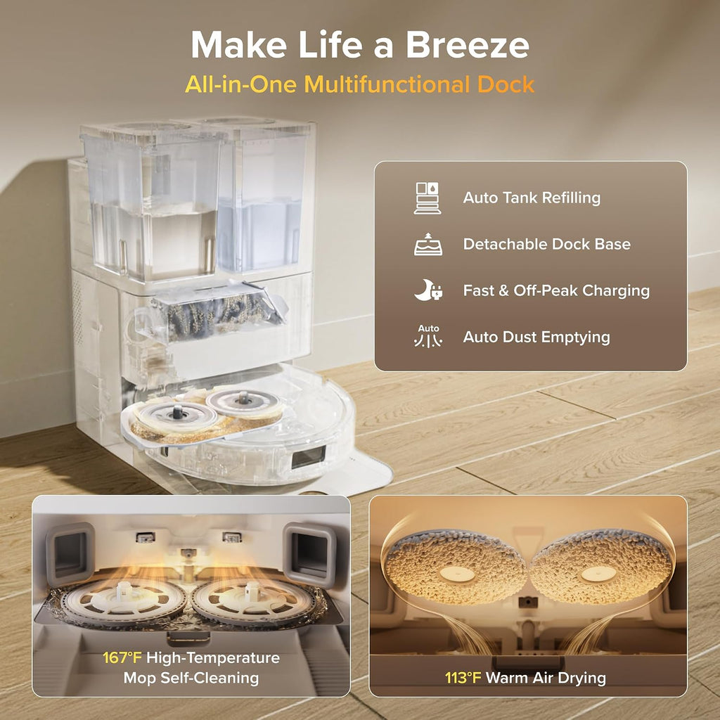 Roborock 2026 New Qrevo S Pro Robot Vacuum And Mop, 18,500Pa Suction | Multifunctional Dock With 167℉ Mop Self-Cleaning, Smart Obstacle Avoidance, Anti-Tangle Brush, Liftable Spinning Mop, White