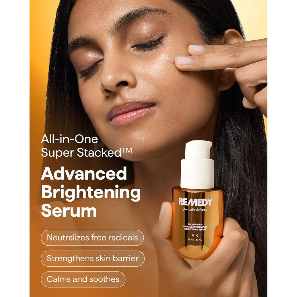 Remedy For Daily Defense | 15% Vitamin C Complex Brightening Serum | Stabilized Vitamin C With Next-Gen Antioxidants, Ferulic Acid, Ectoin | Fragrance Free | By Dermatologist Dr. Shah | 1 Fl Oz