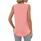 Ofeefan Tank Top For Women Loose Fit Sleeveless Shirts V Neck Summer Clothes Ruched Women'S Tees And Tanks Curved Hem