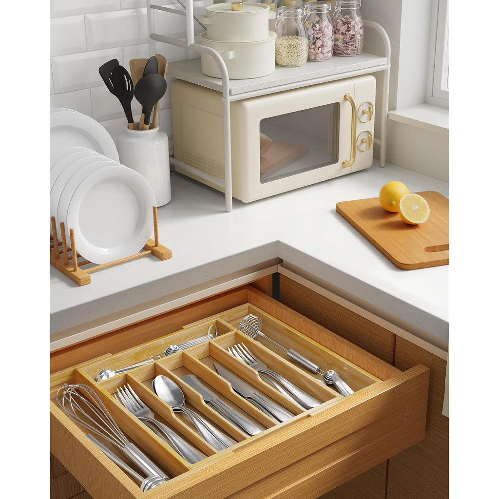 Kitsure Silverware Organizer - Expandable Bamboo Kitchen Drawer Organizer For Cooking Utensils And Cutlery, Sturdy & Thickened Kitchen Organizers And Storage Solution, Large, Natural