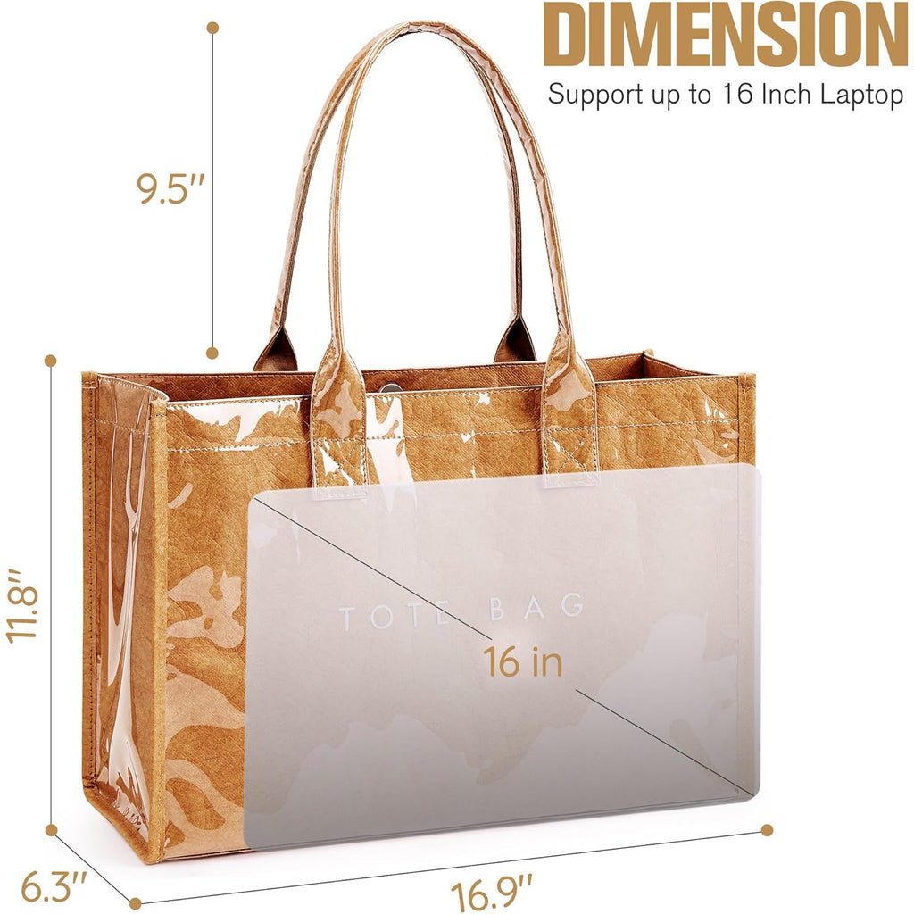 KALIDI PVC Tote Bag Women’s Kraft Paper Work Handbags Purses with Top Handle