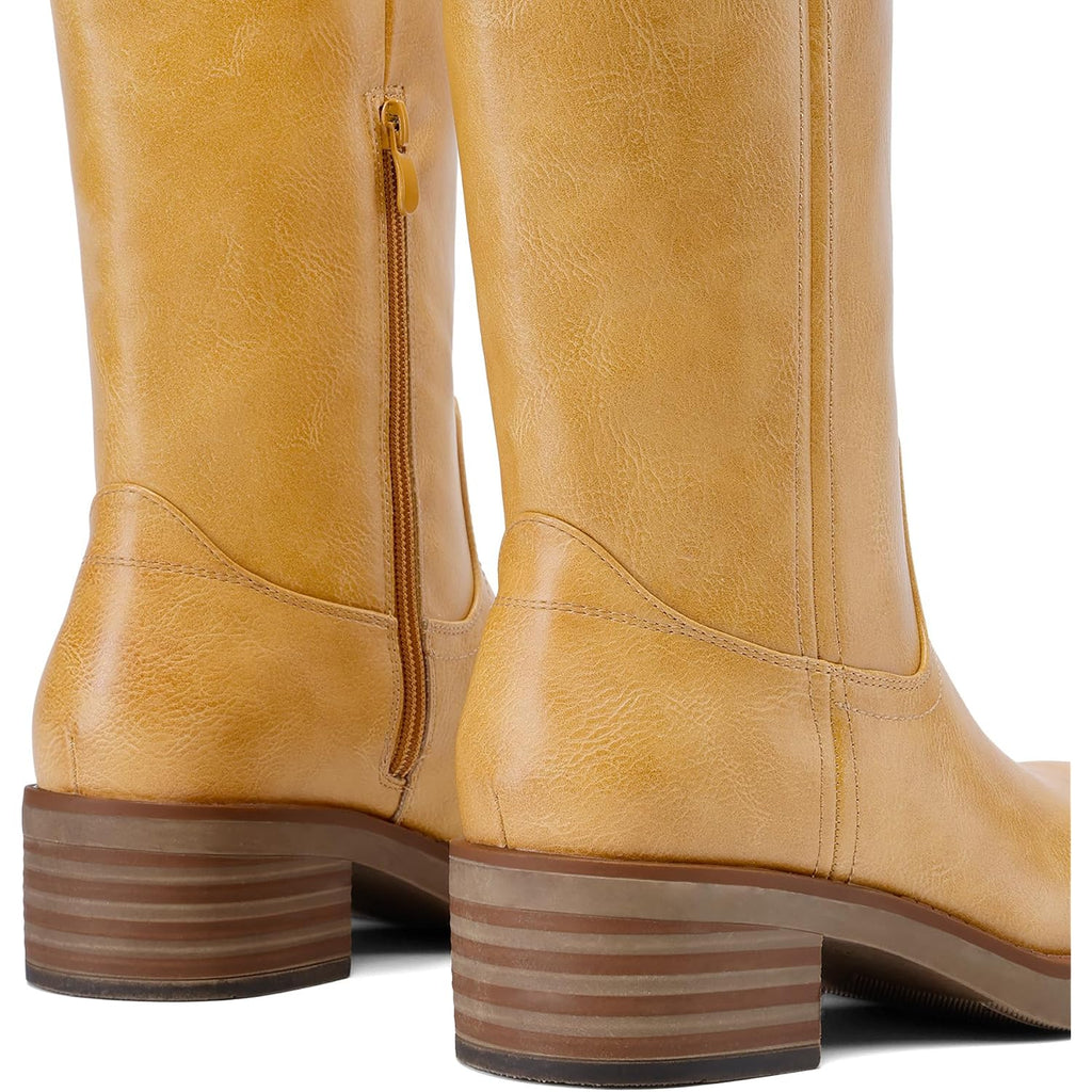Dream Pairs Women'S Square Toe Platform Chunky Block Heel Knee High Riding Boots