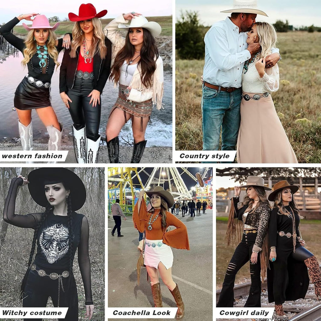 XZQTIVE Women Boho Chain Belts For Dresses Jeans Western Cowgirl Waist Links Belt Adjustable Metal Concho Belt